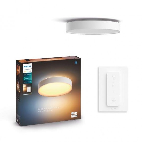 Philips Hue 41165/31/P6 LED koupelnové stropní svítidlo Devere M 1x19,2W | 2450lm | 2200-6500K | IP44 - White Ambiance, Bluetooth, stmívatelné, Hue Switch, bílá