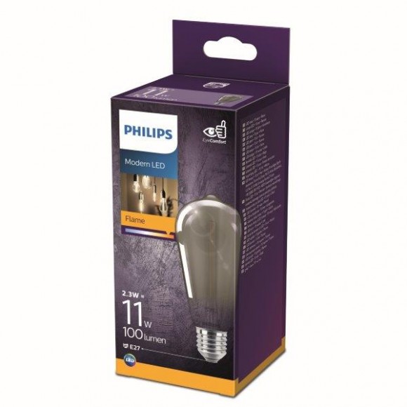 Philips 8718699759650 LED žárovka 1x2,3W | E27 | 100lm | 1800K - plamen, kouřová, EyeComfort