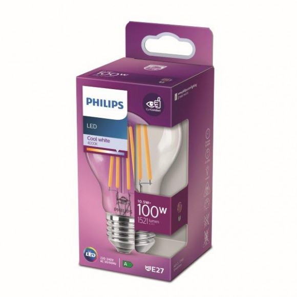Philips 8718699762070 LED žárovka 1x10,5W | E27 | 1521lm | 4000K - studená bílá, čirá, EyeComfort