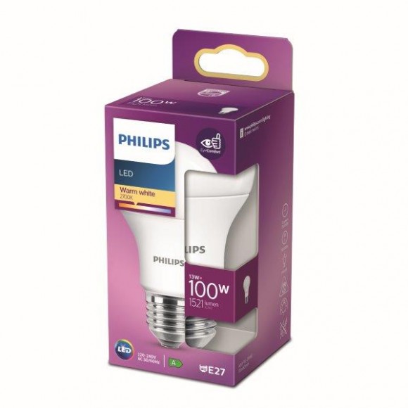 Philips 8718699769765 LED žárovka 1x13W | E27 | 1521lm | 2700K - teplá bílá, matná bílá, EyeComfort