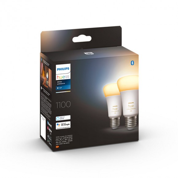 Philips Hue 8719514291256 LED žárovky 2x8W | E27 | 1100lm | 2200-6500K - set, White Ambiance, stmívatelné, Bluetooth