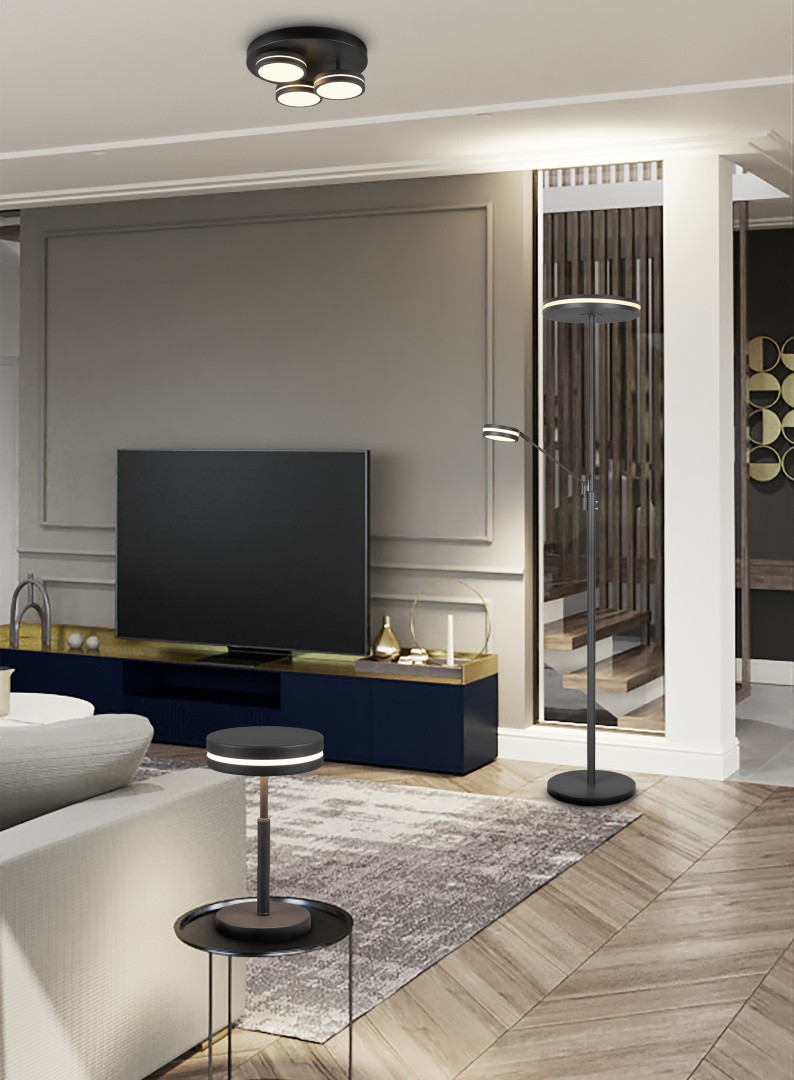 Stojanová svítidla a stropnice v měkké černé barvě