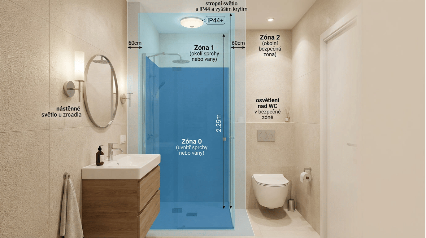 WC spojené s koupelnou osvětlení