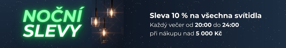 Banner akce Noční slevy -10 % každý večer od 20:00 do 24:00, sleva nad 5 000 Kč s kódem NIGHT10