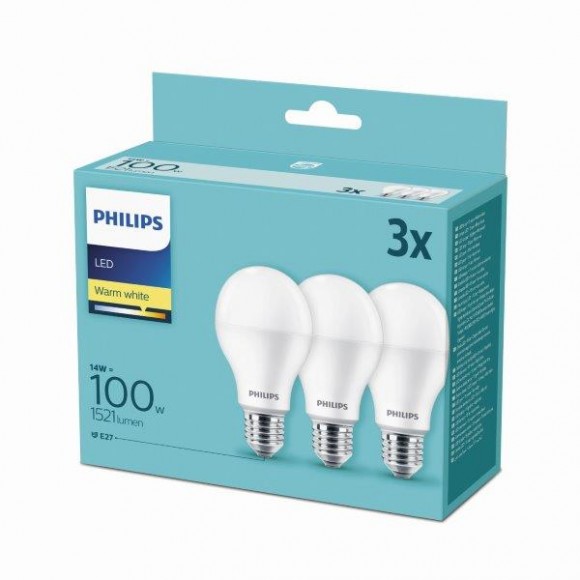 20% sleva - sada - Philips LED žárovka 3x14W | E27 | 2700K