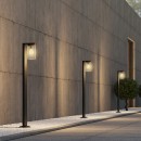 Trio 411660132 venkovní sloupek Ardila 1x40W | E27 | IP44 - snímač stmívání, spínač rozsvěcení/zhasínání, matná černá, transparentní sklo