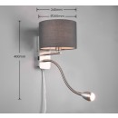 Trio 271170211 LED nástěnné svítidlo Hotel 1x40W | E14 + 1x LED 3,1W | 310lm | 3000K - ohebné rameno, oddělené vypínače, matný nikl, šedá