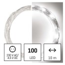 Emos D3AC01 vánoční nano řetěz 10m 100 LED | 3,6W | IP44 - studená bílá, časovač, stříbrná