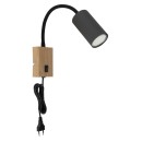 Globo 57911WG nástěnné svítidlo Robby 1x25W | GU10 - vypínač na těle, ohebné rameno, černá, dřevo