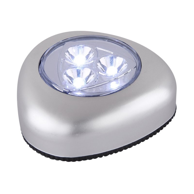 Globo 31909 LED svítidlo pushlight Flashlight 3x0,21W | 20lm | 6400K - tlačítkový vypínač Pushlight, včetně baterie 3xAAA, stříbrná