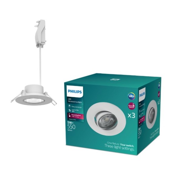 Philips 8721103038036 LED zápustné svítidlo Cilantro set 3ks | 5W integrovaný LED zdroj | 550lm | 4000K | bílá