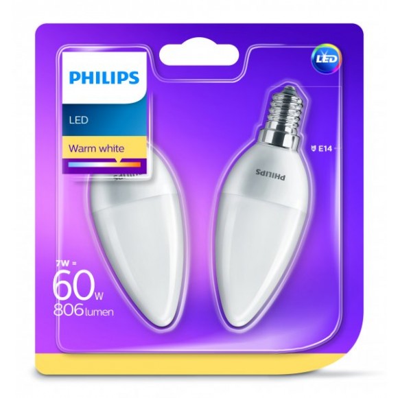 Philips 8718699614157 LED žárovka double pack 1x7W|E14 - tvar svíčky