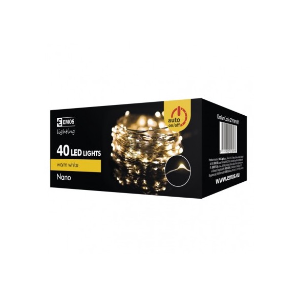 Emos ZY1910T LED vánoční nano řetěz 4m 1x2,4W | IP44 | 40 žárovek - teplá bílá, časovač