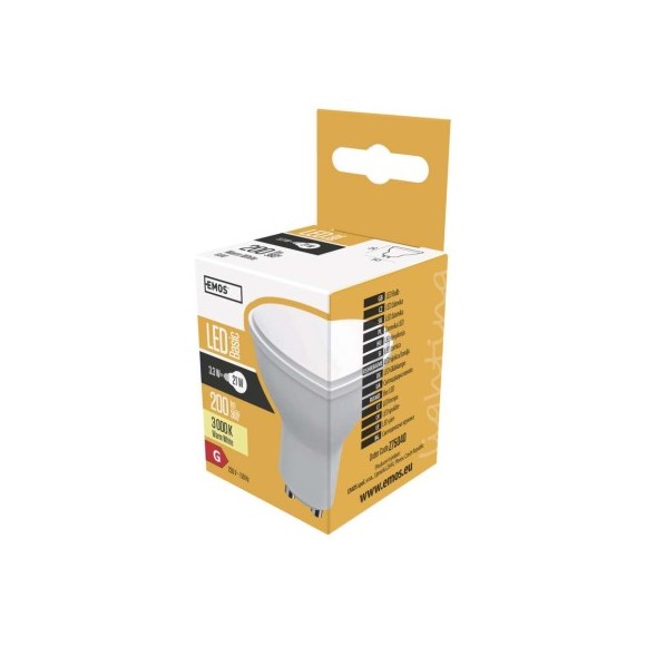 EMOS Z75040 LED žárovka Basic | 3W GU10 | 200lm | 3000K