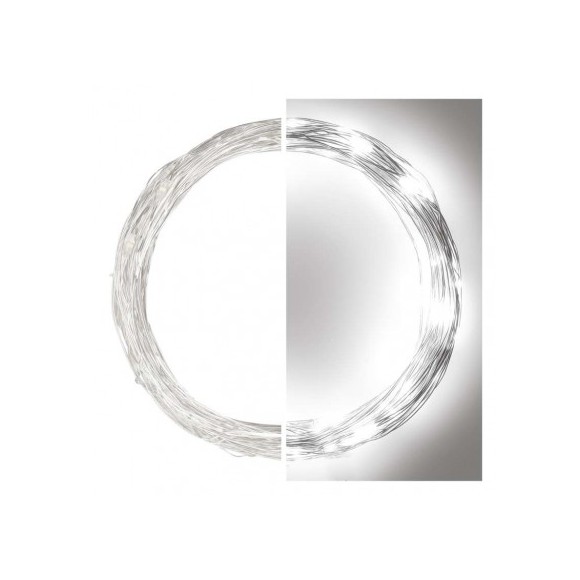 Emos D3AC01 vánoční nano řetěz 10m 100 LED | 3,6W | IP44 - studená bílá, časovač, stříbrná