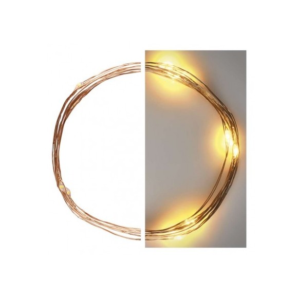Emos D3AW07 vánoční nano řetěz 1,9m 20 LED | 1,28W | 2xAA - teplá bílá, časovač, měděná