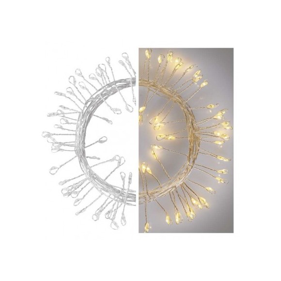 Emos D3FW01 vánoční nano řetěz 2,4m 100 LED | 0,9W | 3xAA - ježek, časovač, teplá bílá, stříbrná