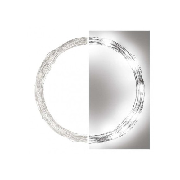 Emos D3AC02 vánoční nano řetěz 4m 40 LED | 2,4W | IP44 - studená bílá, časovač, stříbrná