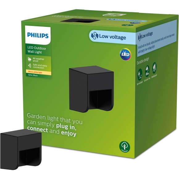 Philips 8720169269255 LED venkovní nástěnné svítidlo Grits | 1,5W integrovaný LED zdroj | 2700K