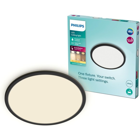 Philips 8719514327283 LED stropní svítidlo Super Slim 1x18W | 1500lm | 2700K | IP44 - EyeComfort, černá