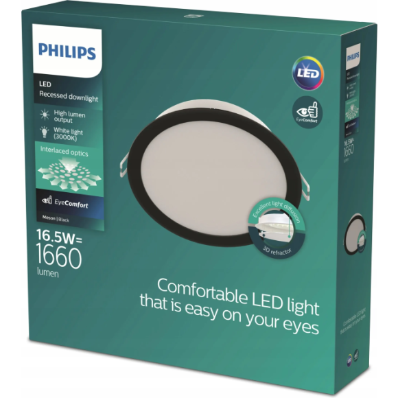Philips 8721103131331 LED zápustné svítidlo MESON | 17W integrovaný LED zdroj | 1200lm | 3000K | černá
