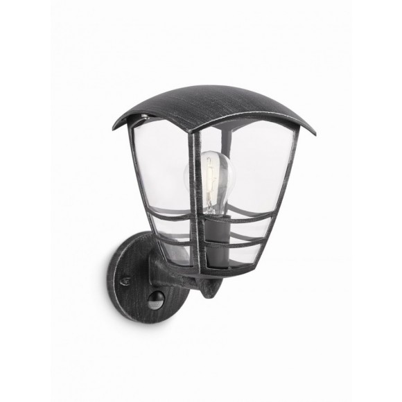 venkovní nástěnné svítidlo s pohybovým čidlem Philips Stream 1x60W E27 - černá s šedou patinou