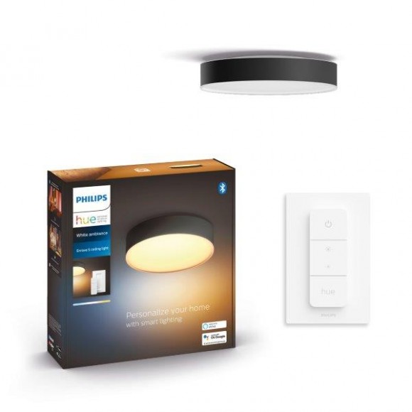 Philips Hue 41158/30/P6 LED stropní svítidlo Enrave S + Hue Switch 1x9,6W | 1220lm | 2200-6500K - stmívatelné, Bluetooth, White Ambiance, černá