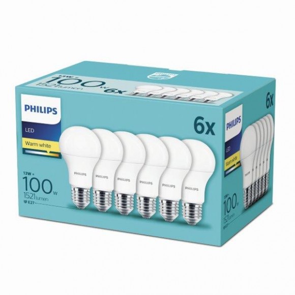 Philips 8718696586273 6x LED žárovka 1x13W|E27|2700K - six pack