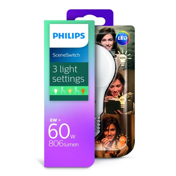 Philips 101380607 LED žárovka 8-5-2W|E27|2700-2500-2200K - SceneSwitch