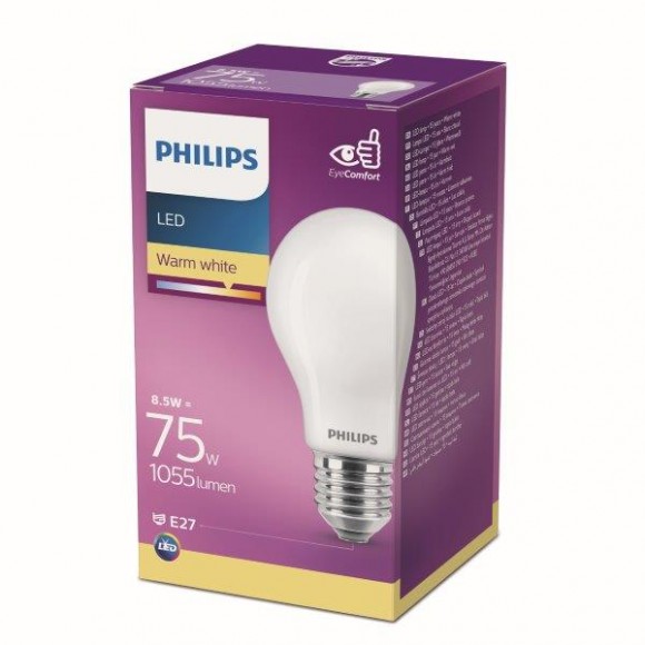 Philips 8718696705551 LED žárovka 1x8,5W | E27 | 1055lm | 2700K - bílá, matná bílá, EyeComfort