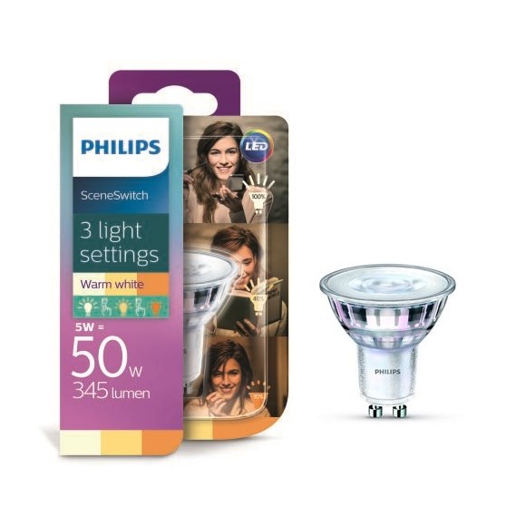 Philips 8718696710937 LED žárovka 1,5-3,5-5W|GU10|2200-2500-2700K - funkce SceneSwitch