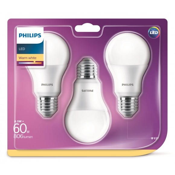 Philips 8718696761267 LED žárovka triple pack 8,5W|E27