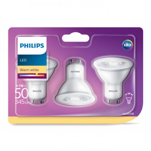 Philips 8718696761304 LED žárovka 3x4,7W|GU10|2700K - triple pack