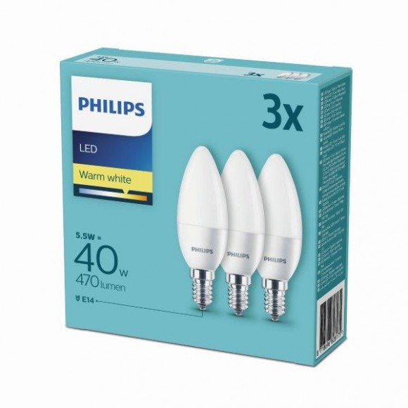 Philips 8718696828175 3x LED žárovka 1x5,5W|E14|2700K - triple pack