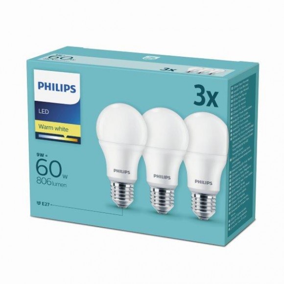 Philips 8718696828199 3x LED žárovka 1x9W|E27|2700K - triple pack