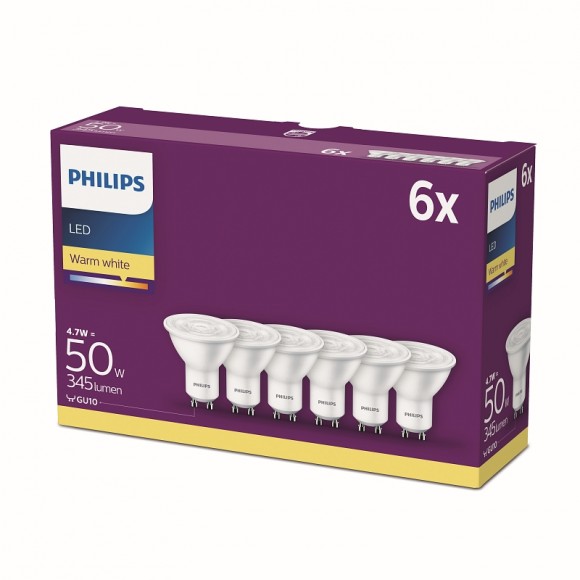 Philips 8718696829950 sada LED žárovky 1x4,7W|2700K|GU10 - six pack
