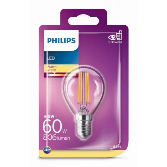 Philips 8718699648787 LED žárovka Classic 1x6,5W|E14|2700K  - EYECOMFORT