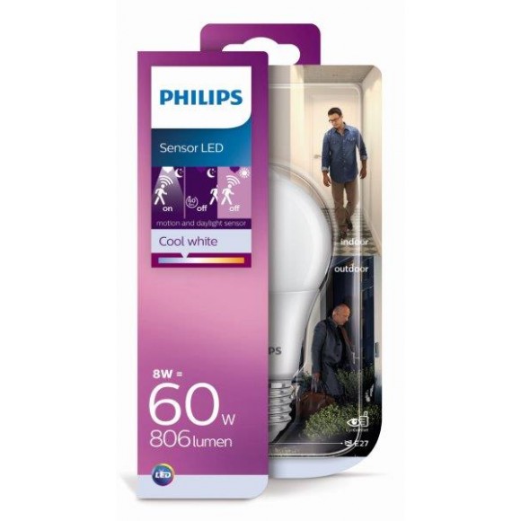 Philips 8718699660000 LED žárovka Sensor 1x8W|E27|4000K - EYECOMFORT