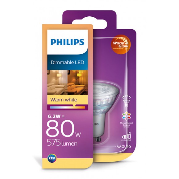 Philips 8718699662691 LED žárovka 1x7W | GU10 | 2700K - stmívatelná, EyeComfort