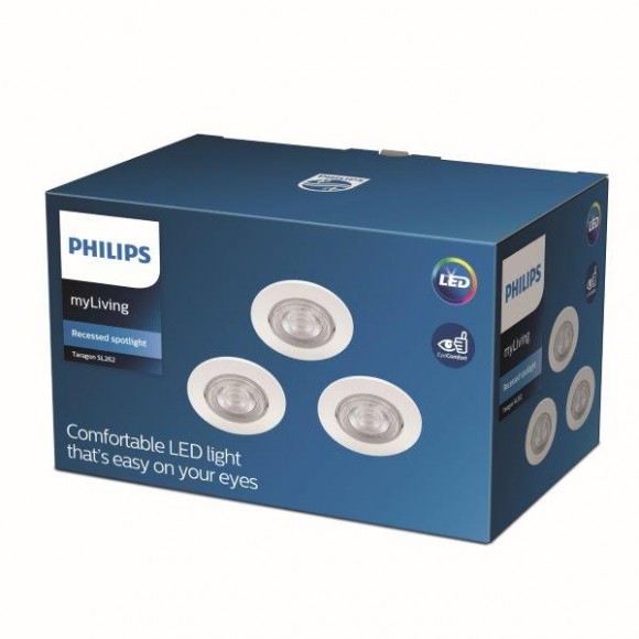 Philips Taragon SL262 LED zápustné bodové svítidlo 1x4,5W | 380lm | 2700K - set 3 ks, ochrana EyeComfort, bílá