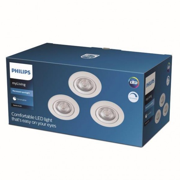 Philips Sparkle SL261 LED zápustné bodové svítidlo 1x5W | 350lm | 2700K - set 3 ks, stmívatelné, ochrana EyeComfort, bílá