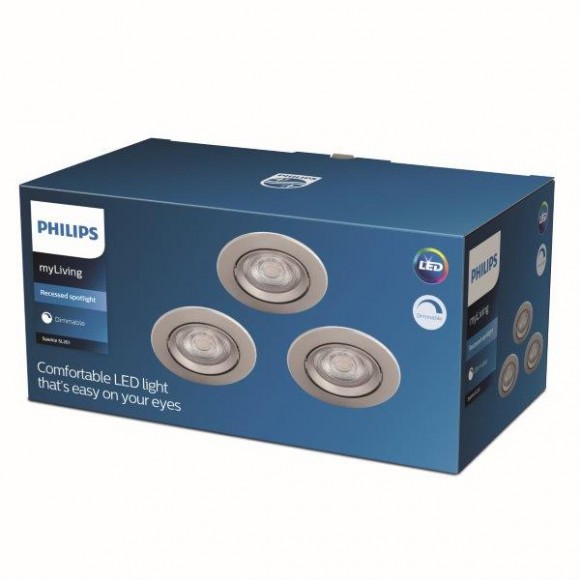 Philips Sparkle SL261 LED zápustné bodové svítidlo 1x5W | 350lm | 2700K - set 3 ks, stmívatelné, ochrana EyeComfort, nikl