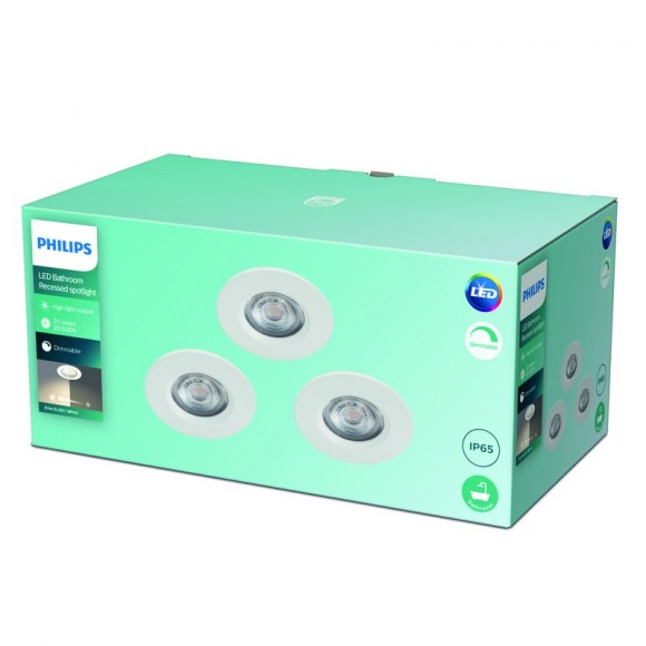 Philips Dive SL261 LED koupelnové zápustné bodové svítidlo 1x5W | 350lm | 2700K | IP65 - set 3 ks, stmívatelné, ochrana EyeComfort, bílá