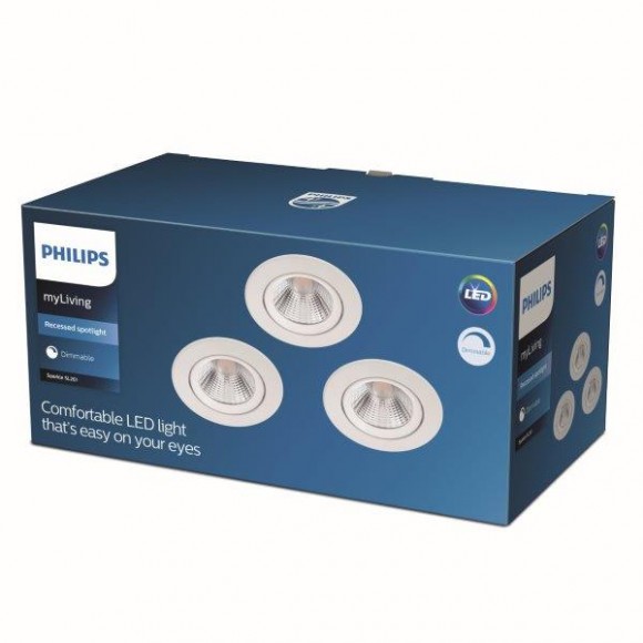 Philips Sparkle SL261 LED zápustné bodové svítidlo 1x5,5W | 350lm | 2700K - set 3 ks, stmívatelné, ochrana EyeComfort, bílá