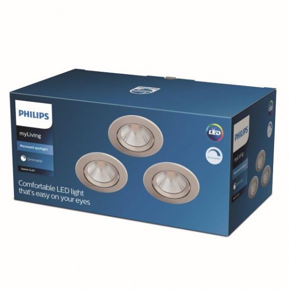 Philips Sparkle SL261 LED zápustné bodové svítidlo 1x5,5W | 350lm | 2700K - set 3 ks, stmívatelné, ochrana EyeComfort, nikl