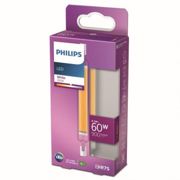 Philips 8718699758547 LED žárovka 1x8,1W | R7S | 900lm | 3000K - White, čirá