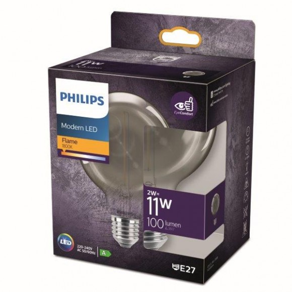 Philips 8718699759698 LED žárovka 1x2W | E27 | 100lm | 1800K - plamen, kouřová, EyeComfort