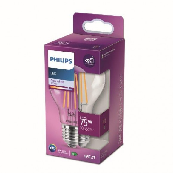 Philips 8718699762032 LED žárovka 1x8,5W | E27 | 1055lm | 4000K - studená bílá, čirá, EyeComfort