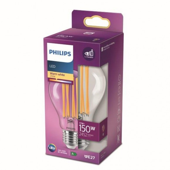 Philips 8718699762377 LED žárovka 1x17W | E27 | 2452lm | 2700K - teplá bílá, čirá, EyeComfort