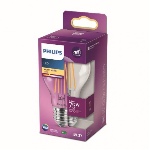 Philips 8718699762995 LED žárovka 1x8,5W | E27 | 1055lm | 2700K - teplá bílá, čirá, EyeComfort